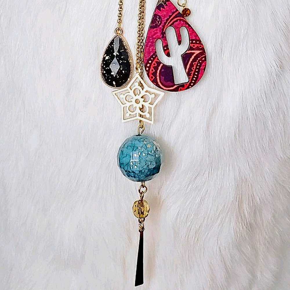 Hot Pink Paisley Tassel Necklace